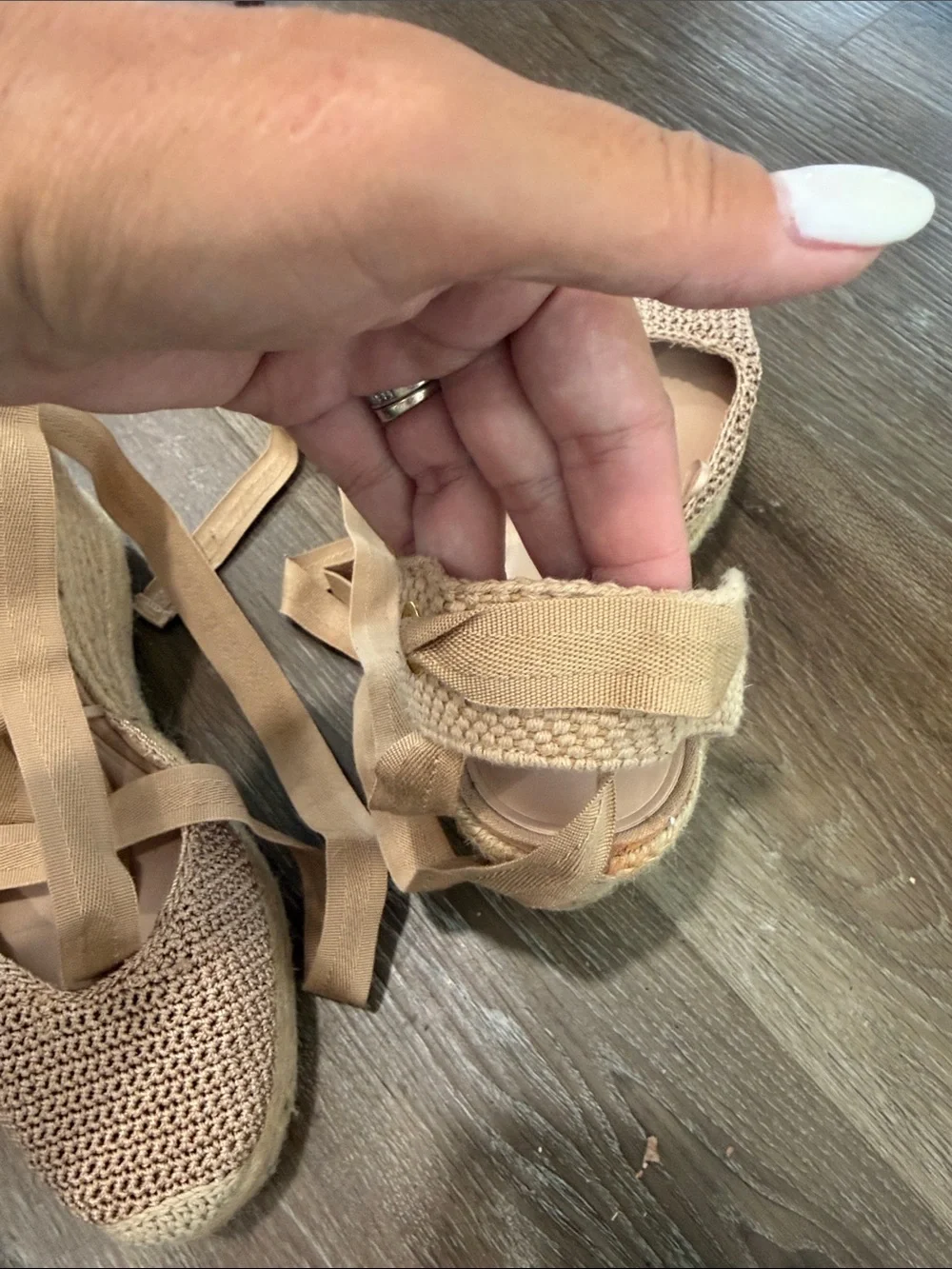 Zara Beige Crochet Tie-Ankle Espadrille Flats